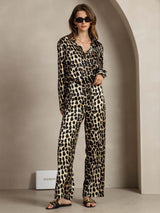 [Leopard] SilkSilky-AU 19Momme Silk Lapel Collar Women''s Outfit Sets 003