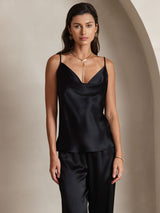 [Black] SilkSilky-AU Spaghetti Strap Cowl Neck Camisole 005