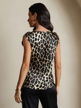[Leopard] SilkSilky-AU 19Momme Silk Round Neck Women's T-Shirt 002