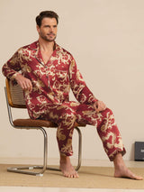 [Wine Dragon] SilkSilky-AU Long Sleeve Lapel Collar Men's Pyjamas 001