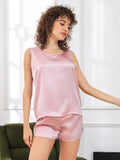 SilkSilky-AU Pure Silk Sleeveless Round Neck Women's Pyjamas LightPink 003