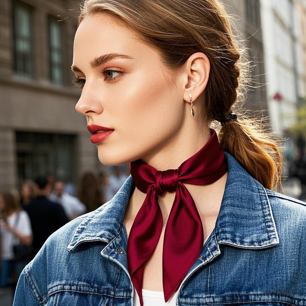 [Dark Red] SilkSilky-AU Pure Silk Scarf 001