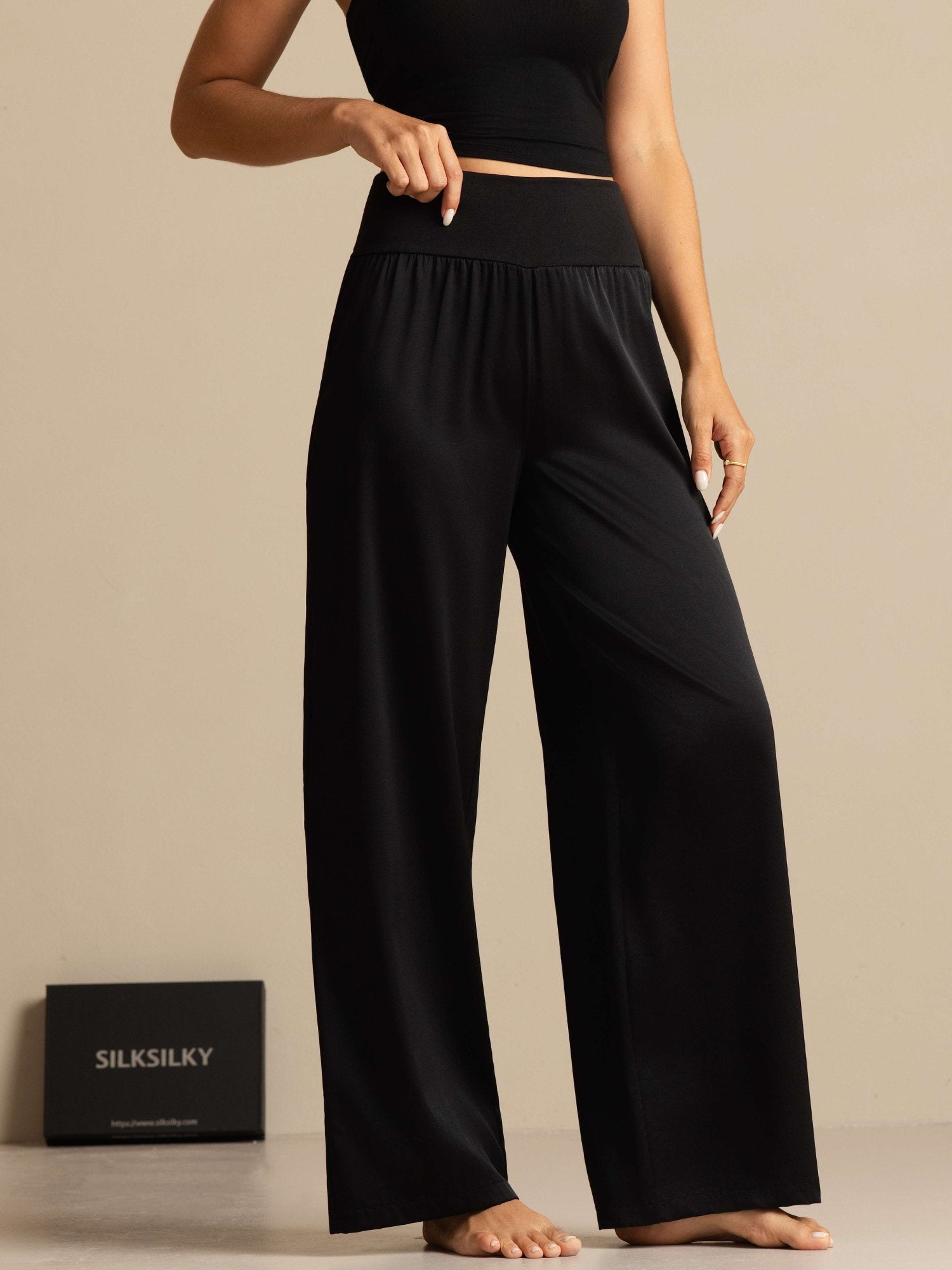 [Black] SilkSilky-AU 19Momme Silk Womens Pants 007