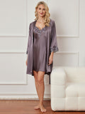 SilkSilky AU 3/4 Sleeve Nightgown&Robe Set PurpleGray 004