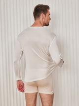 [White] SilkSilky-AU Long Sleeve Round Neck Men's T-Shirt 002