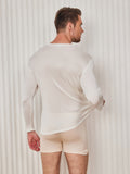 SilkSilky AU Silk Knitted Long Sleeve Round Neck Men's T Shirt White 002