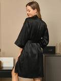 SilkSilky AU Pure Silk Half Sleeve Womens Robe Black 002