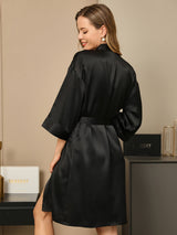 [Black] SilkSilky-AU 3/4 Sleeve Women's Dressing Gown 002