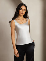 [Silver] SilkSilky-AU 19Momme Stretch Silk Charmeuse Sleeveless Scoop Neck Camisole 001