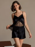 SilkSilky-AU Pure Silk V Neck Camisole Set Black 005