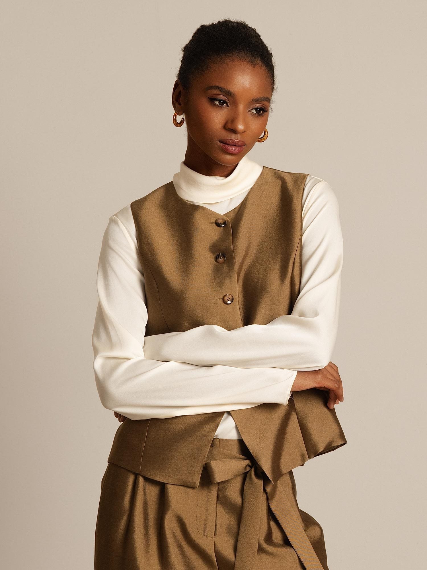 [Bronze] SilkSilky-AU 32Momme Wool Womens Vest 008,