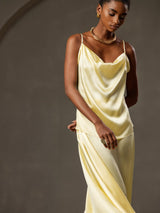 [Yellow] SilkSilky-AU 19Momme Stretch Silk Charmeuse Spaghetti Strap Cowl Neck Camisole 001