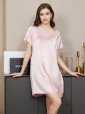 SilkSilky AU Pure Silk Short Sleeve Round Neck Nightgown Pink 001