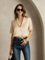 [Champagne] SilkSilky-AU Short Sleeve Notch Collar Women's Shirt 003