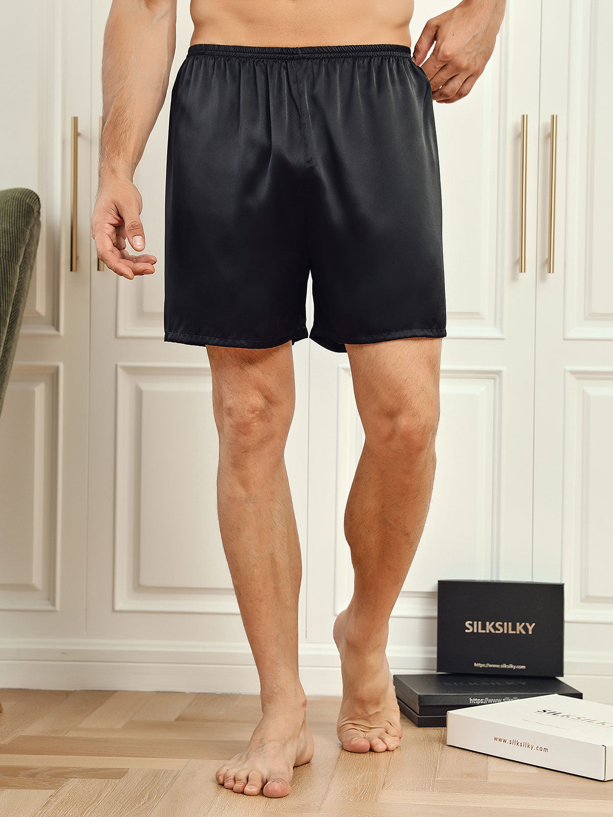 [Black] SilkSilky-AU 19Momme Pure Silk Mens Sleep Bottoms 001