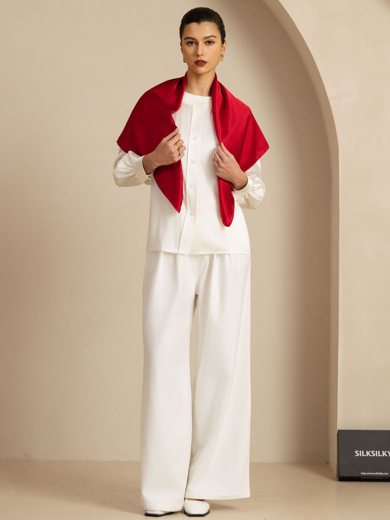 [Wine] SilkSilky-AU Pure Silk Scarf 004