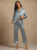 [Grayish Blue] SilkSilky-AU Long Sleeve Notch Collar Women's Pyjamas 003