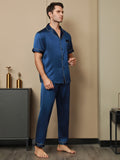 SilkSilky AU 19Momme Pure Silk Short Sleeve Lapel Men's Pyjamas DarkBlue 003