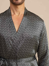 [Black Ginkgo] SilkSilky-AU Long Sleeve V Neck Men's Dressing Gown 005