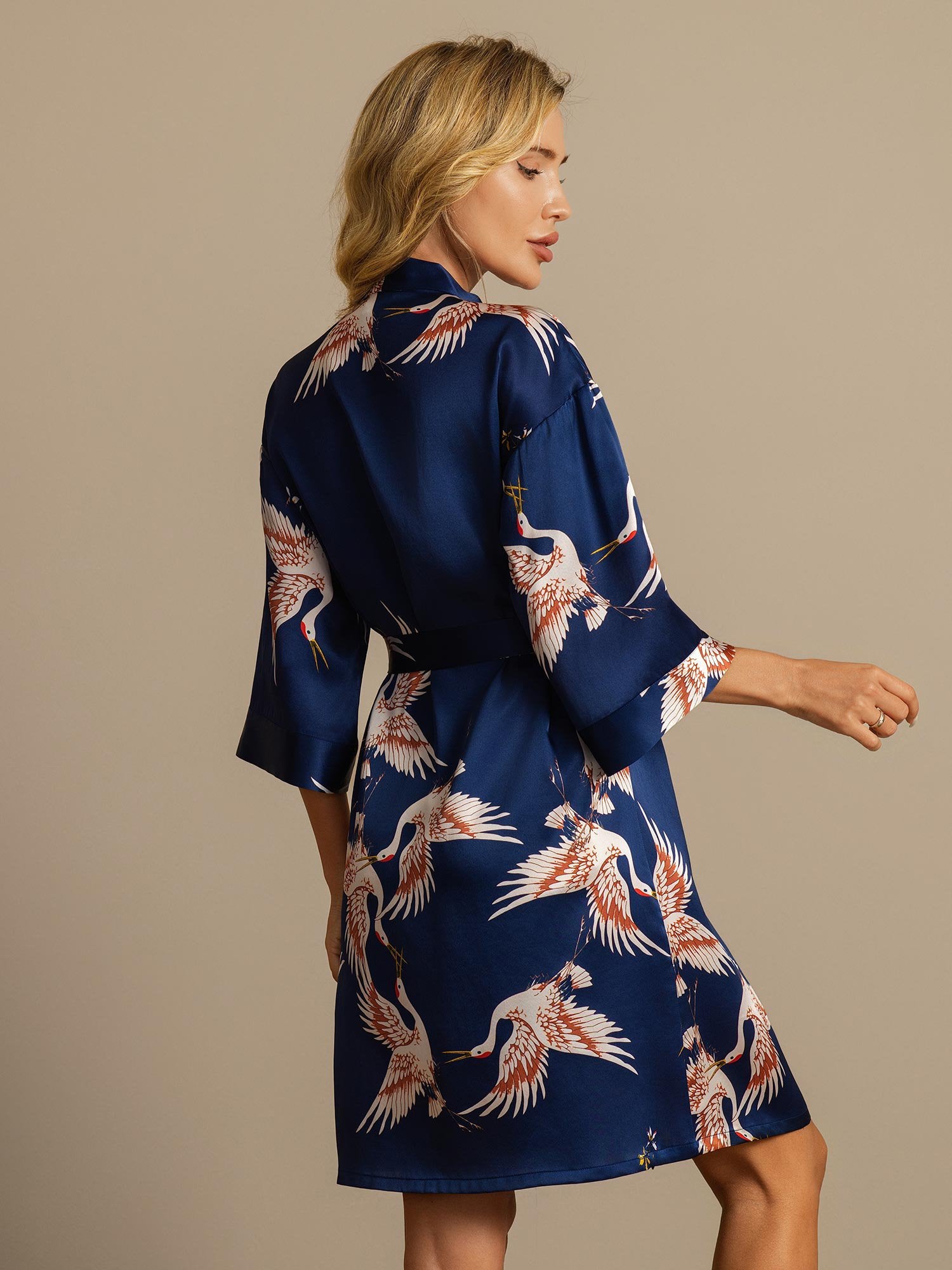 [DarkBlue] SilkSilky-AU 19Momme Pure Silk Wrap Women's Dressing Gown 002