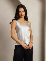 [Silver] SilkSilky-AU 19Momme Stretch Silk Charmeuse Sleeveless Scoop Neck Camisole 005