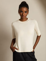 [Beige] SilkSilky-AU Half Sleeve Crew Neck Women's T-Shirt 003