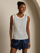 [White Stripe] SilkSilky-AU Pure Silk Sleeveless Round Neck Camisole 001