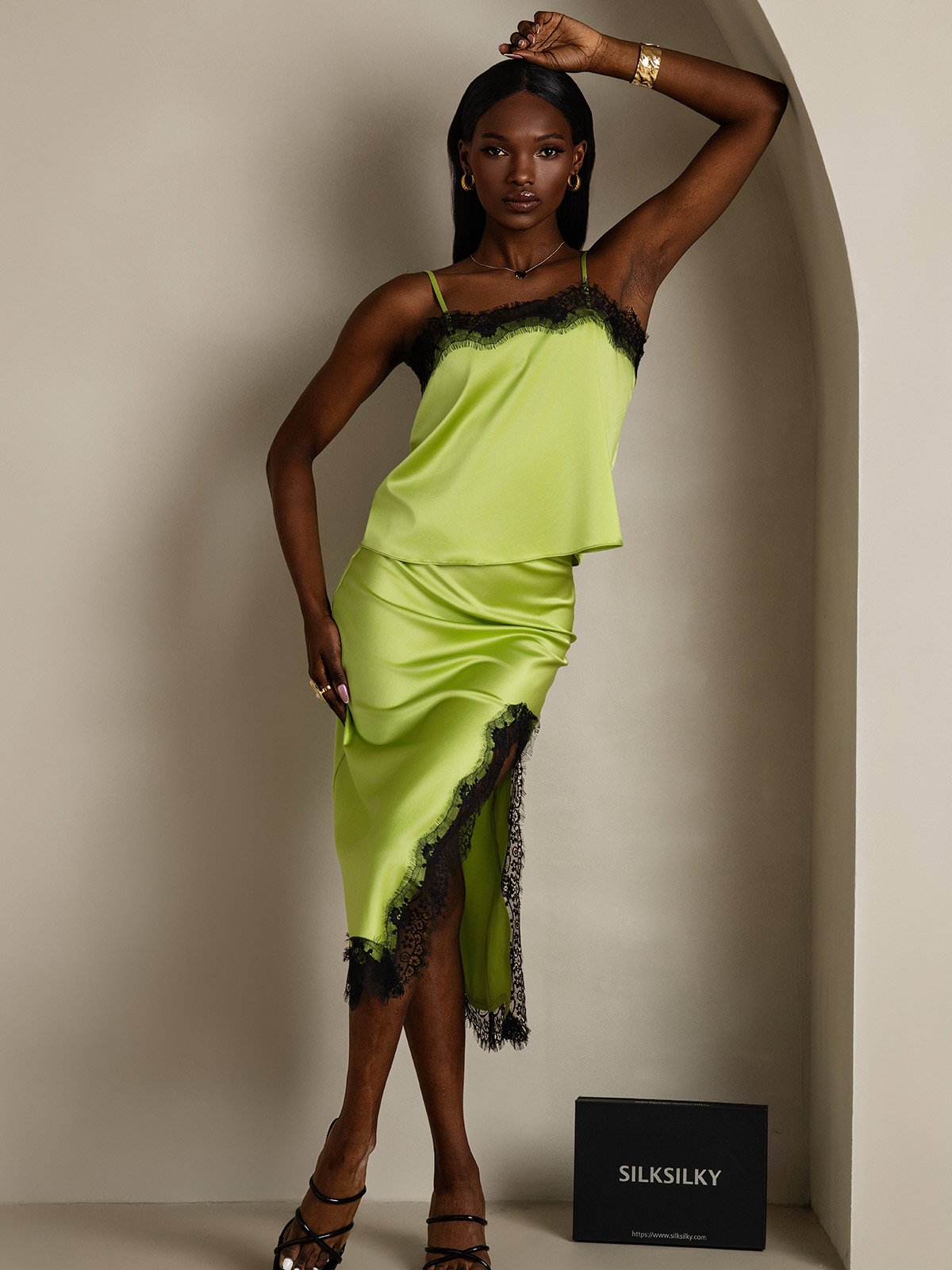SilkSilky-AU 19Momme Silk Camisole Set MintGreen 001