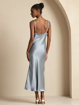 [Grayish Blue] SilkSilky-AU Sleeveless V Neck Dress 002