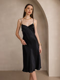 SilkSilky AU 19Momme Pure Silk Sleeveless V Neck Dress Black 005