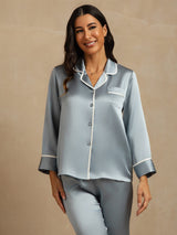 [Grayish Blue] SilkSilky-AU Long Sleeve Notch Collar Women's Pyjamas 009