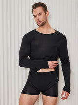 [Black] SilkSilky-AU Long Sleeve Round Neck Men's T-Shirt 004