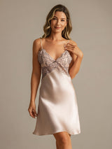 [Pink] SilkSilky-AU Sleeveless Deep V Neck Nightgown 008