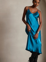 [Teal] SilkSilky-AU Sleeveless V Neck Dress 003