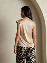 [Champagne] SilkSilky-AU Cap Sleeve Cowl Neck Women's T-Shirt 002