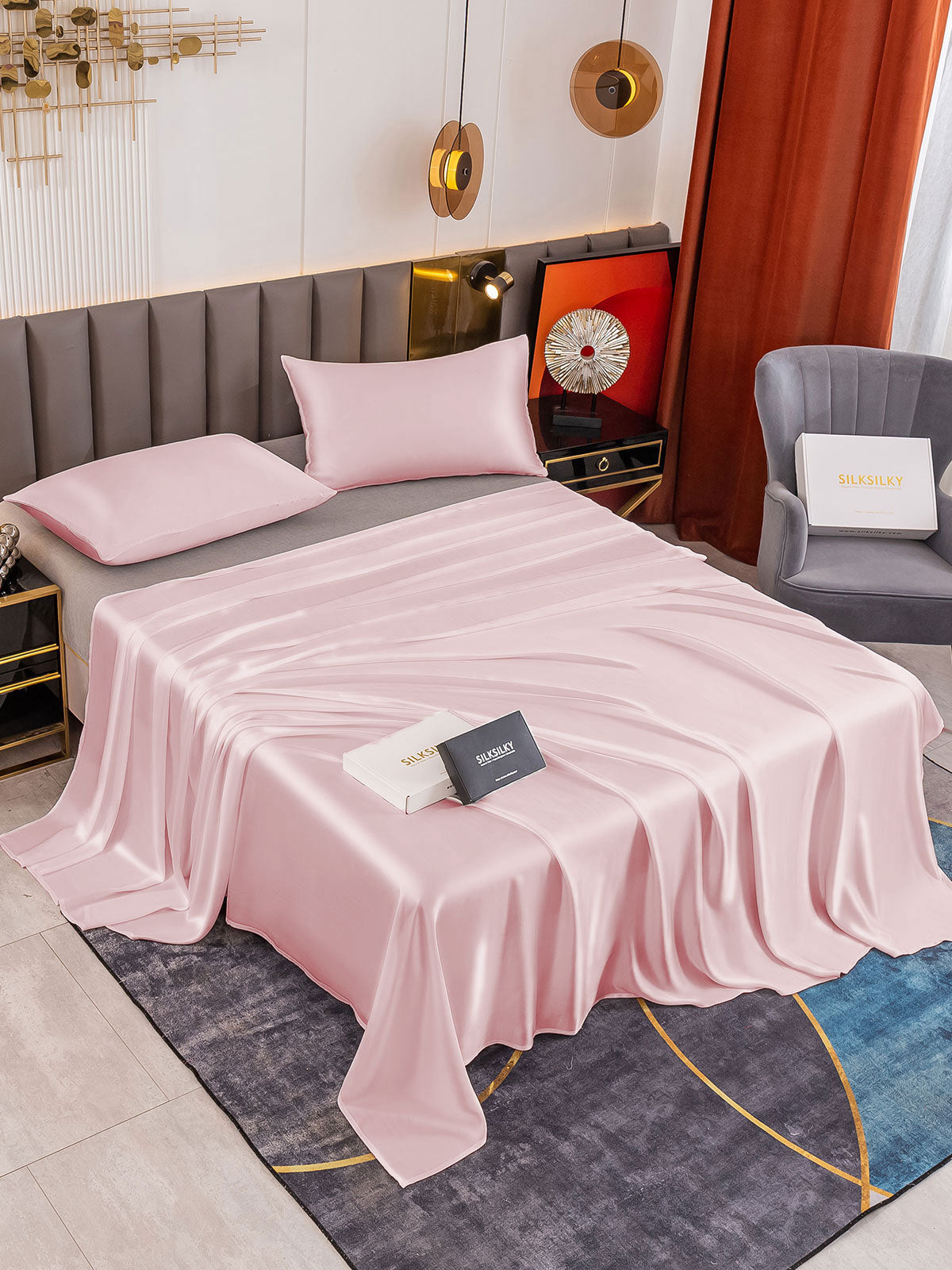 SilkSilky AU 19Momme Pure Silk Bedding Set Pink 001