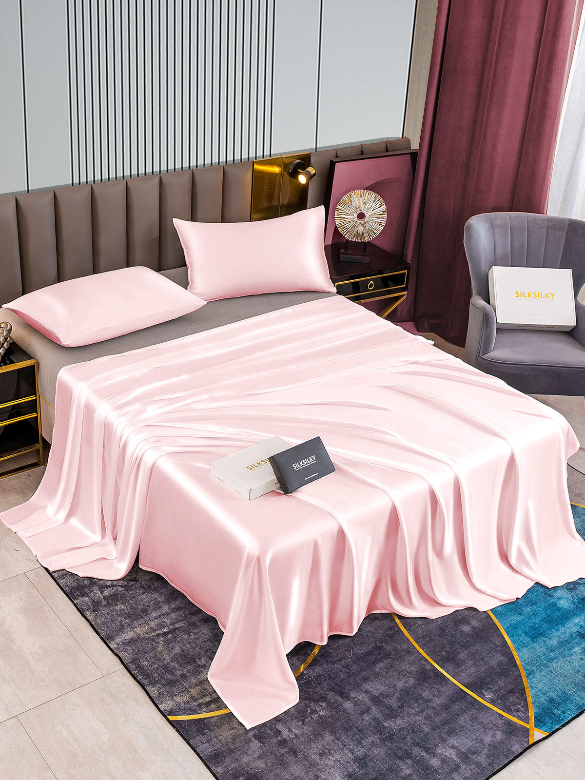 SilkSilky AU 22Momme Pure Silk Bedding Set Pink 002