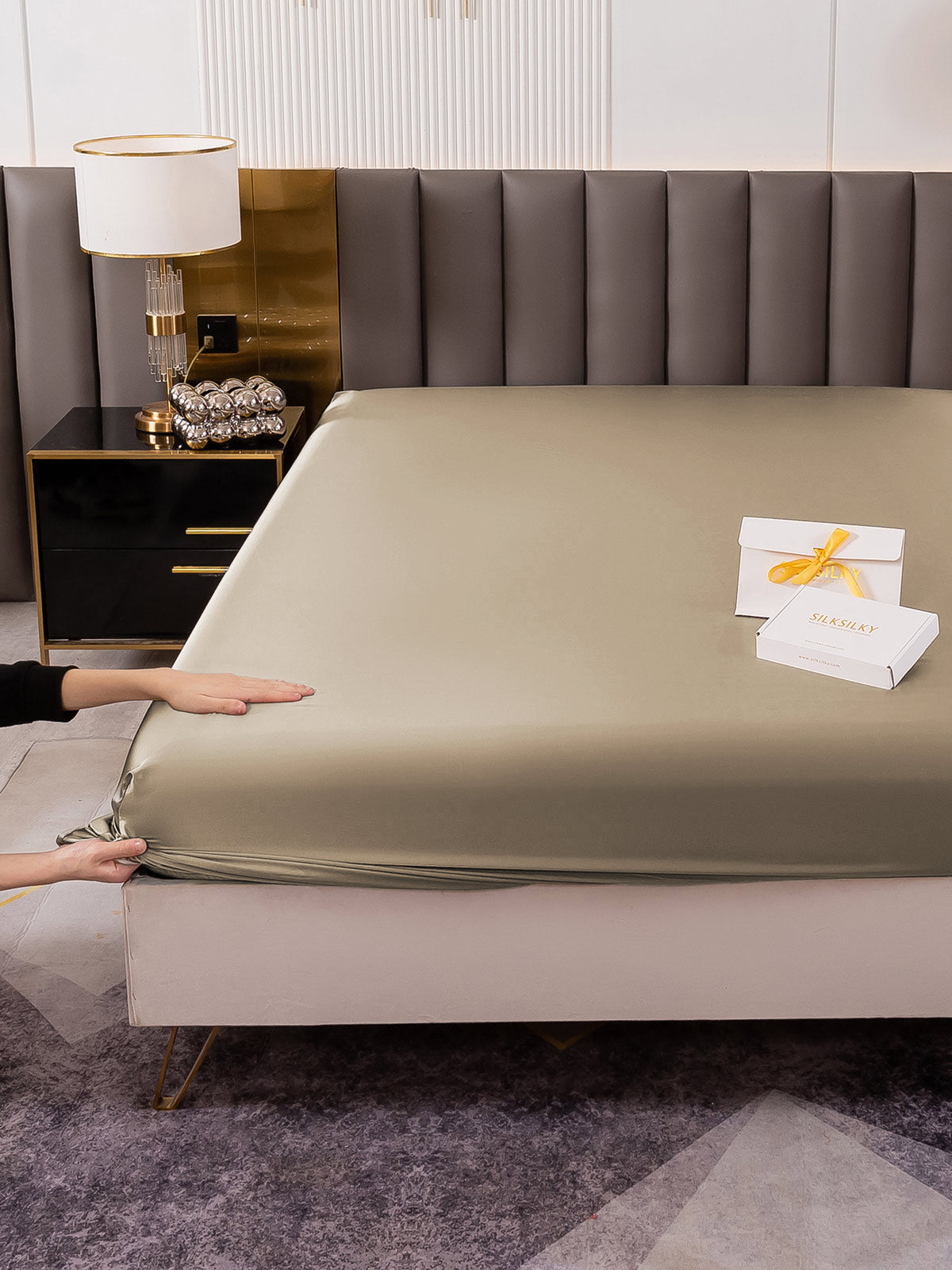 [Khaki] SilkSilky-AU 19Momme Pure Silk Sheet 005