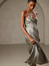 [Grayish Green] SilkSilky-AU Sleeveless V Neck Dress 005