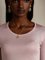 [Coral Pink] SilkSilky-AU Silk Jersey Long Sleeve Round Neck Women's T-Shirt 004