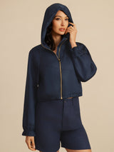 [DarkBlue] SilkSilky-AU 18Momme Silk Satin Surah Long Sleeve High Neck Women's Outerwear 005