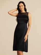 [Black] SilkSilky-AU Sleeveless Illusion Neck Dress 003