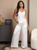 SilkSilky AU Pure Silk Sleeveless V Neck Camisole Set White 004