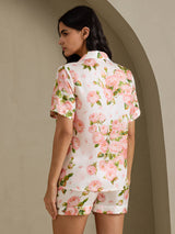[White Peony] SilkSilky-AU Short Sleeve Notch Collar Women's Pyjamas 002