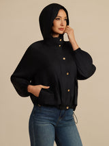 [Black] SilkSilky-AU Silk Satin Surah Long Sleeve High Neck Women's Outerwear 001
