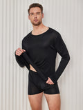 SilkSilky AU Silk Knitted Long Sleeve Round Neck Men's T Shirt Black 001