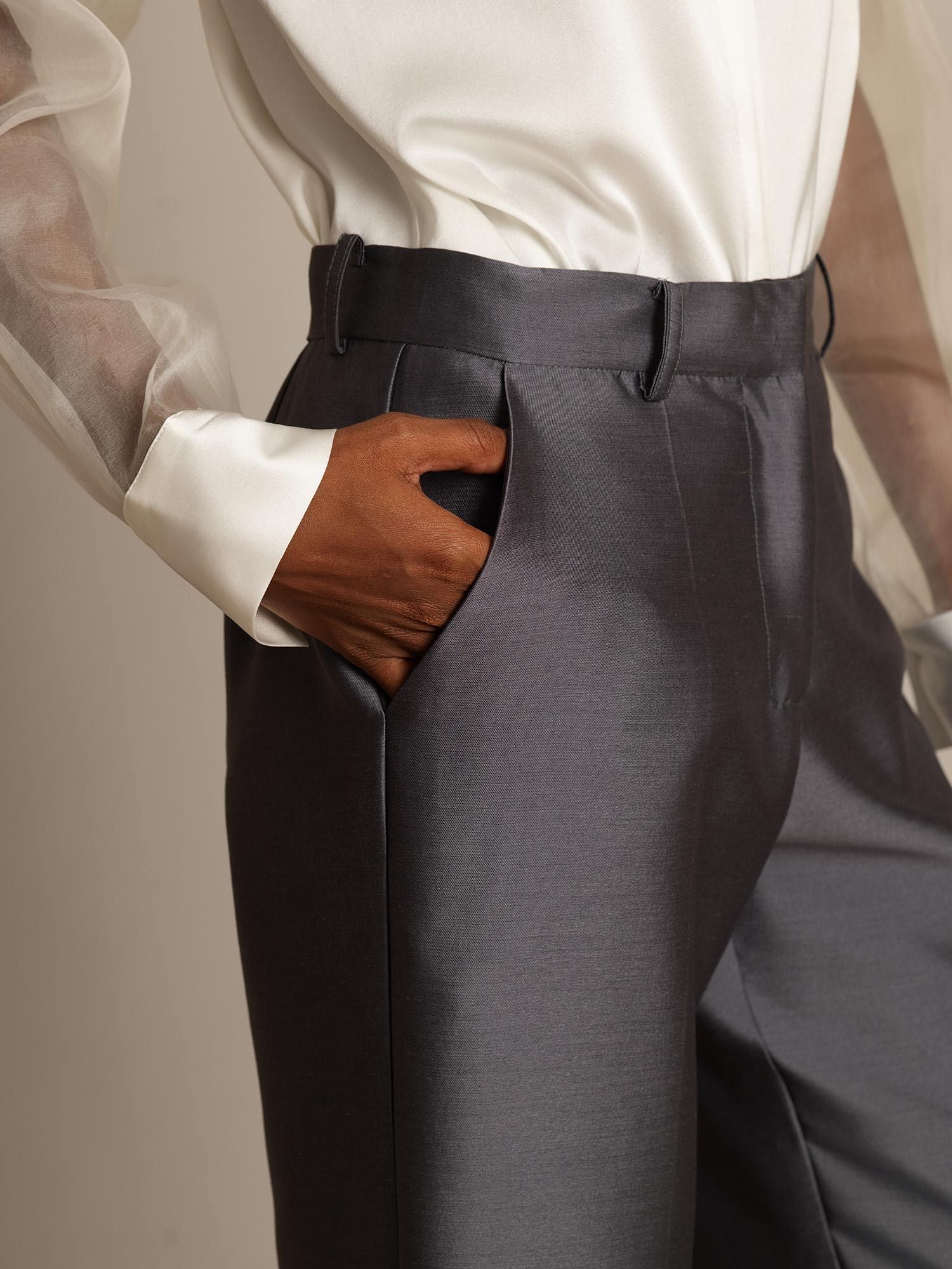 [Gray] SilkSilky-AU 32Momme Wool Womens Pants 004,