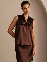 [Bitter Chocolate] SilkSilky-AU Sleeveless Tie Neck Camisole 003