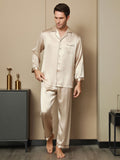 SilkSilky AU Pure Silk Long Sleeve Lapel Men's Pyjamas Tan 007