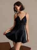 SilkSilky-AU Pure Silk Deep V Neck Dress Black 007